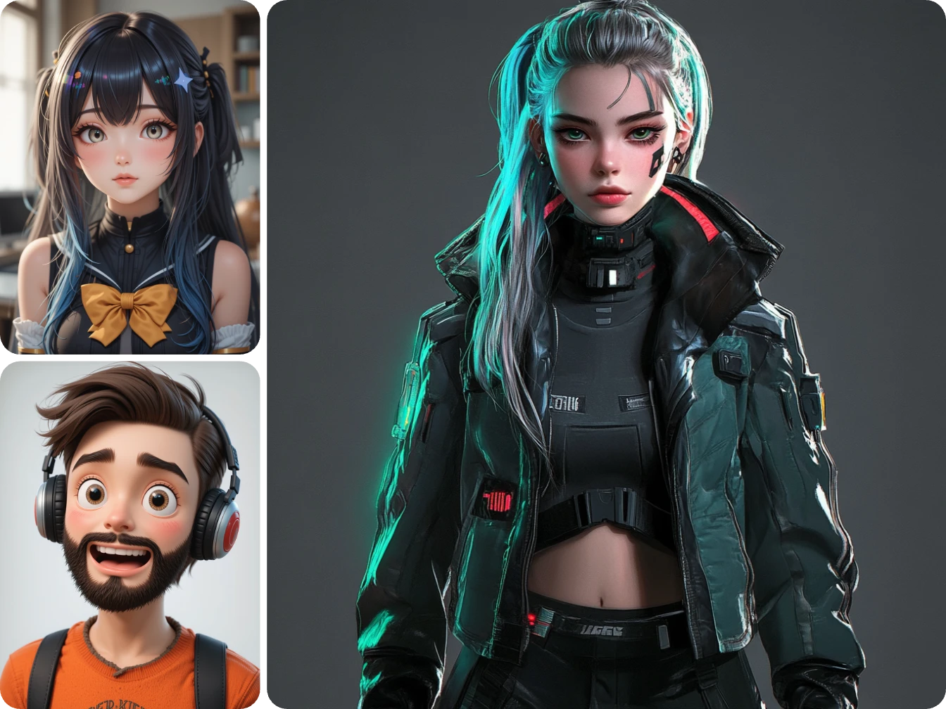 generate three virtual youtuber images in different styles with ai ease free vtuber maker