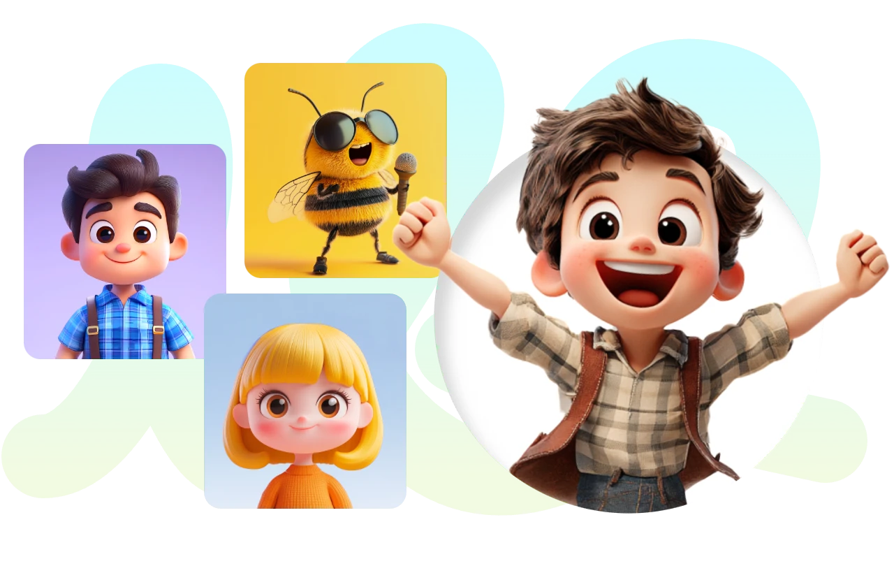 crea cuatro simpáticos personajes en 3d con aiease 3d image creator online