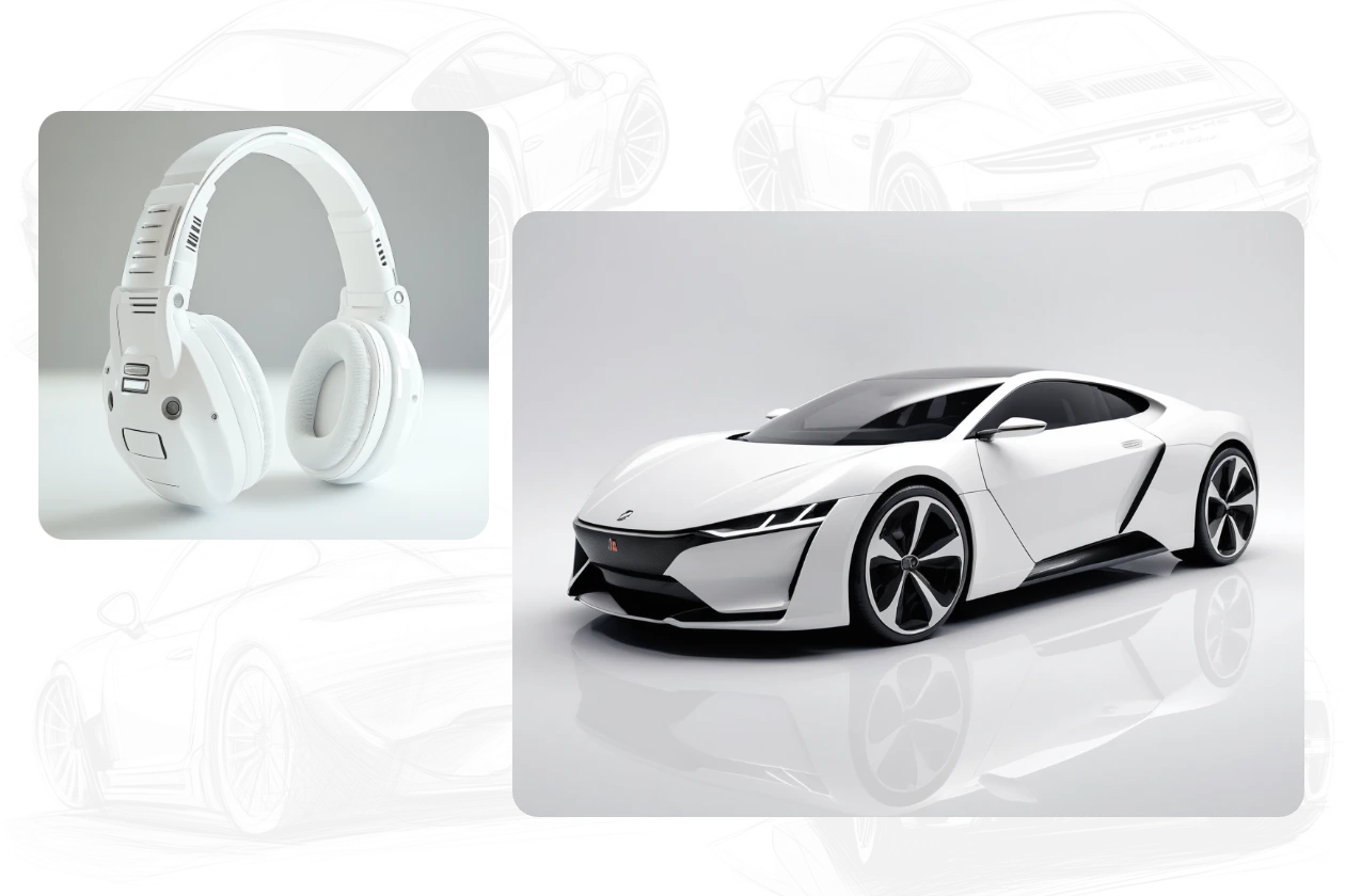 haga impresionantes diseños 3d prototipo de un auricular y un coche en aiease 3d image creator