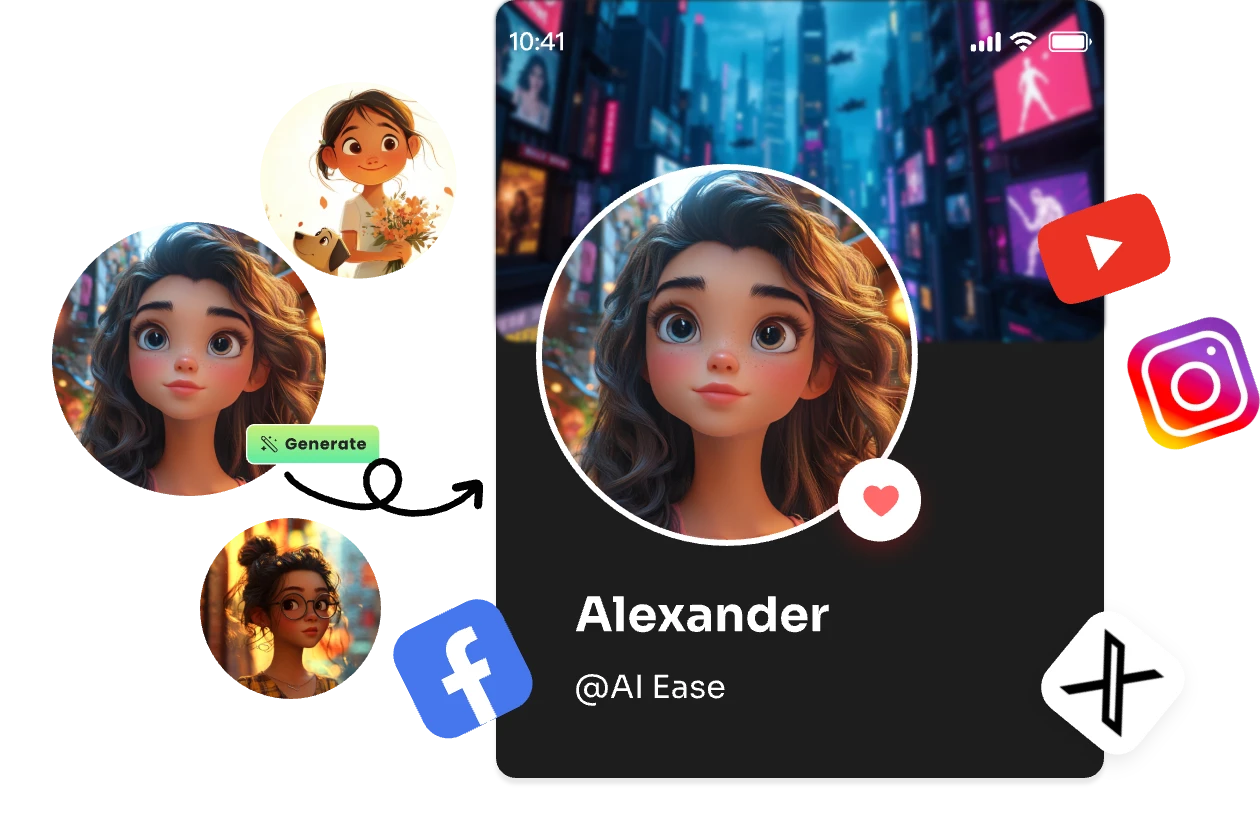 三個出色的卡通頭像，並使用它作為您的社交檔案圖片與 ins facebook youtube 和 x 圖示