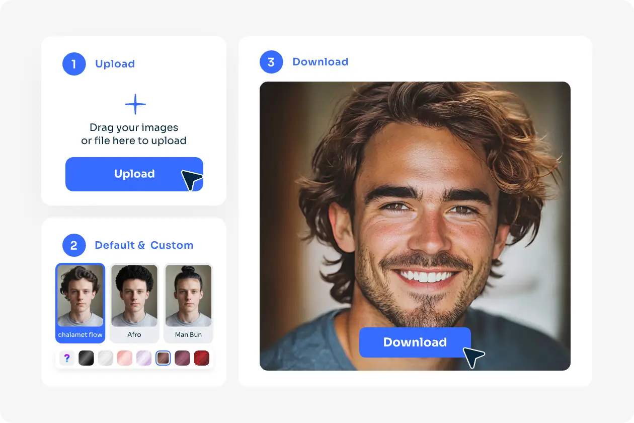 changer la coiffure d'un homme en utilisant AI Ease free hairstyle changer for male