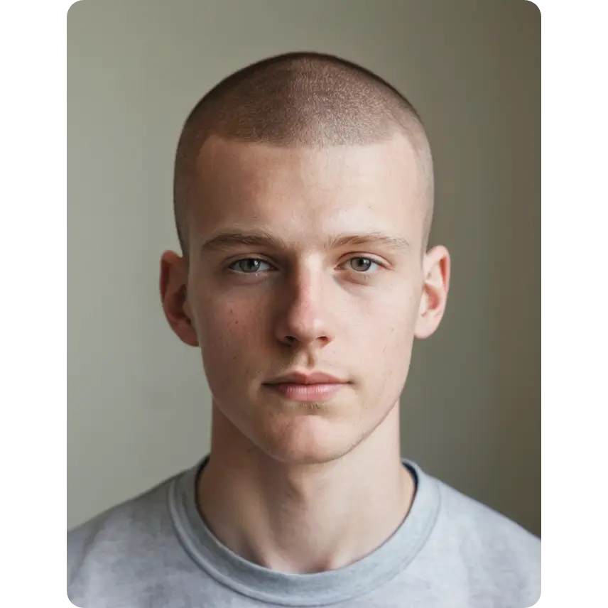 coiffure masculine de type "buzz cut" (coupe courte)