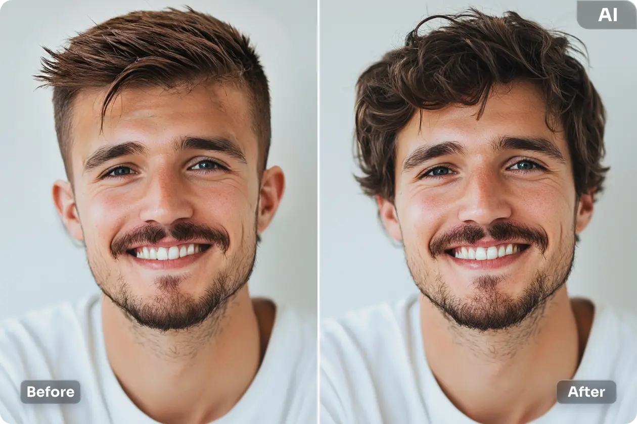 Changez la coiffure masculine en bouclée en utilisant le simulateur de cheveux AI Ease pour homme