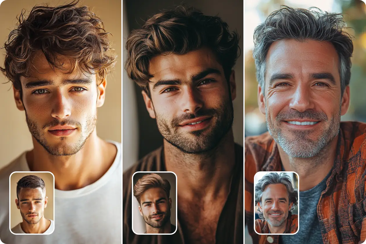 Changez les coiffures des hommes de différents âges en utilisant AI Ease free hairstyle changer for male