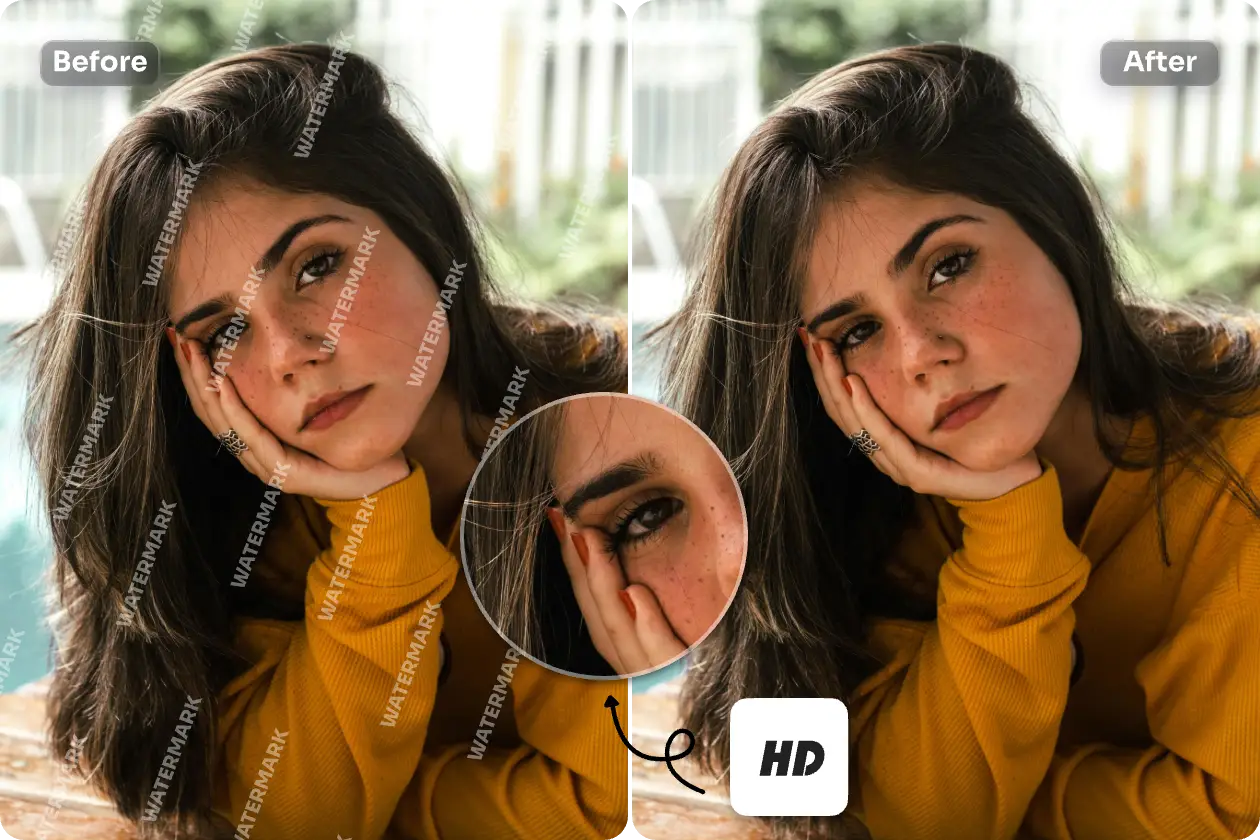 eliminar la marca de agua del retrato femenino en calidad hd usando el removedor de marca de agua de imagen en línea de AI Ease
