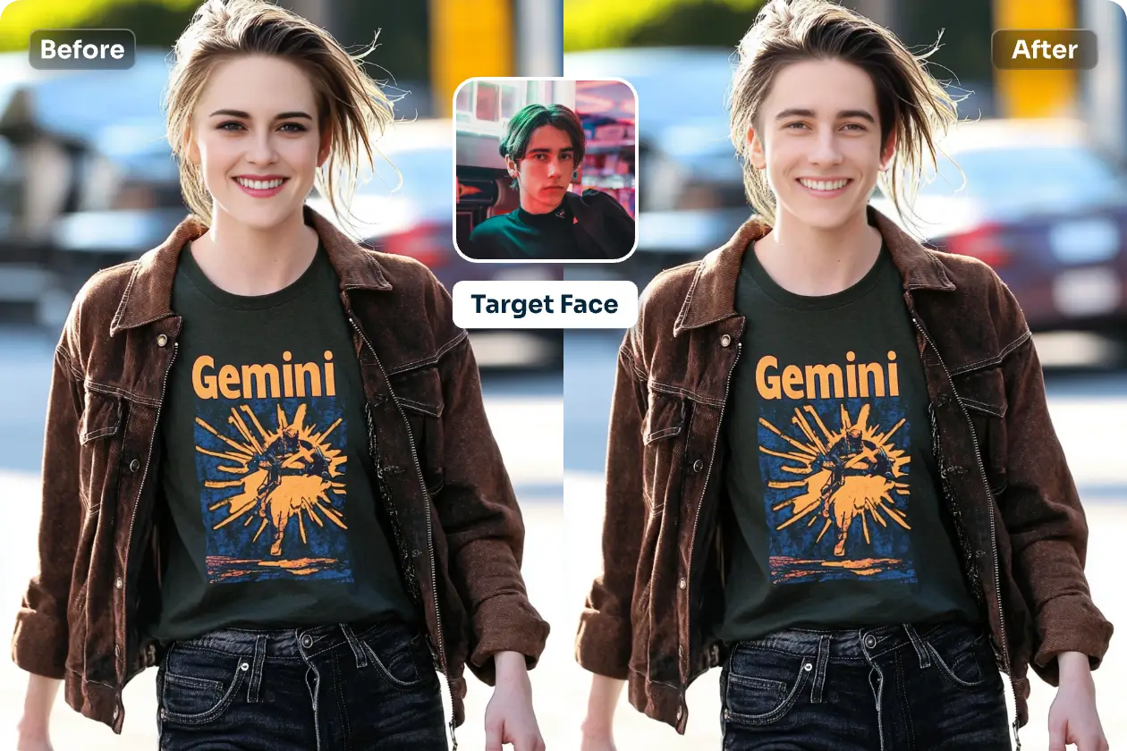 AI Easeの性転換アプリで男性の顔をkristenの顔と入れ替える