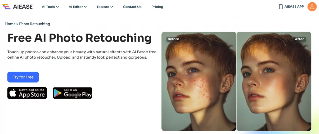 retouch photos with an ai retouching tool in ai ease