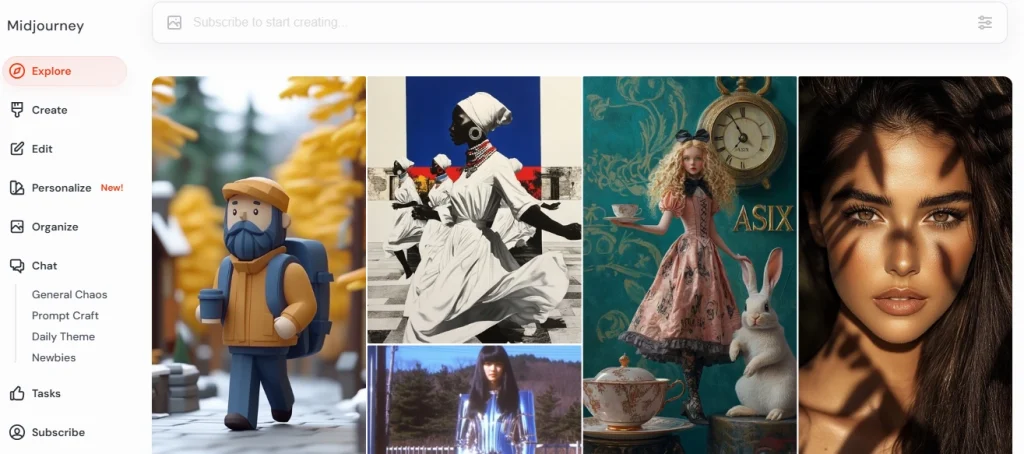 Schnittstelle von midjourney ai image creator