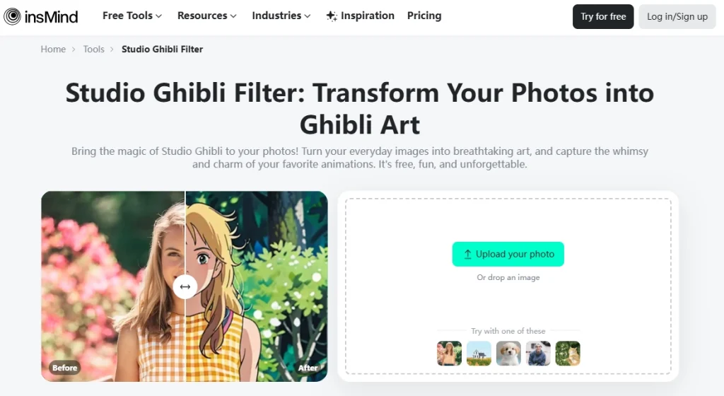 interface von insmind studio ghibli maker