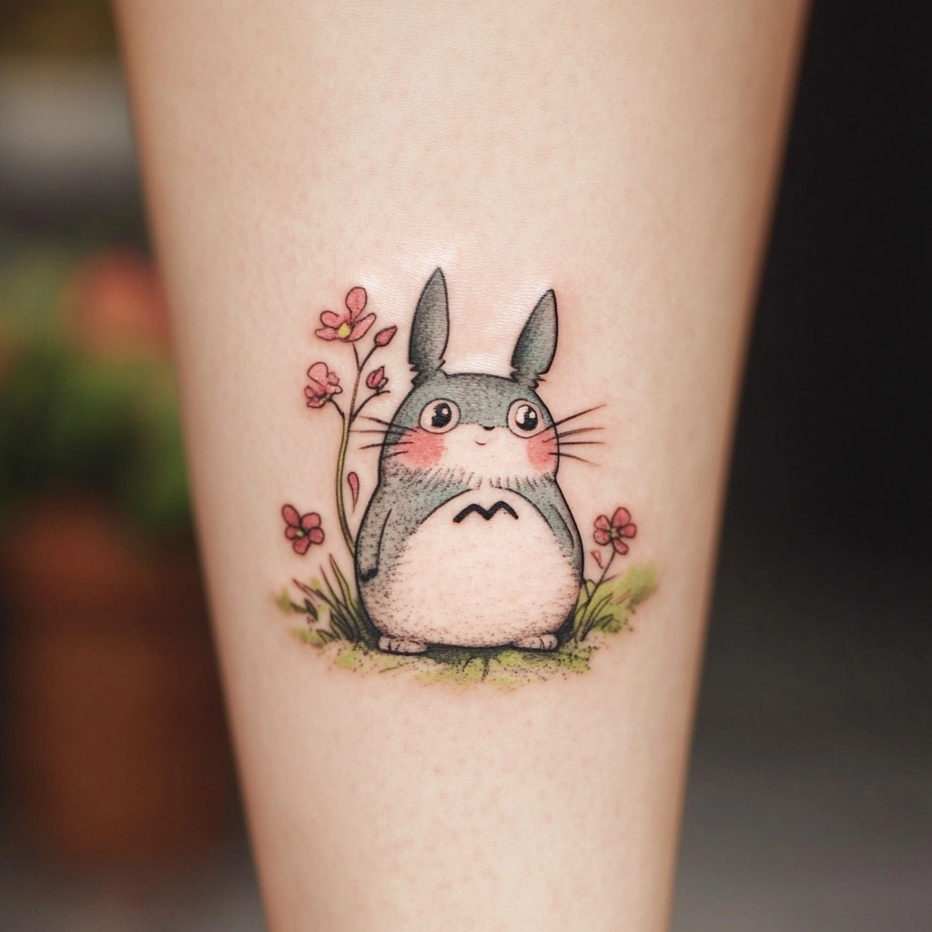 studio ghibli tattoo ideas-Totoro and the Forest Spirits