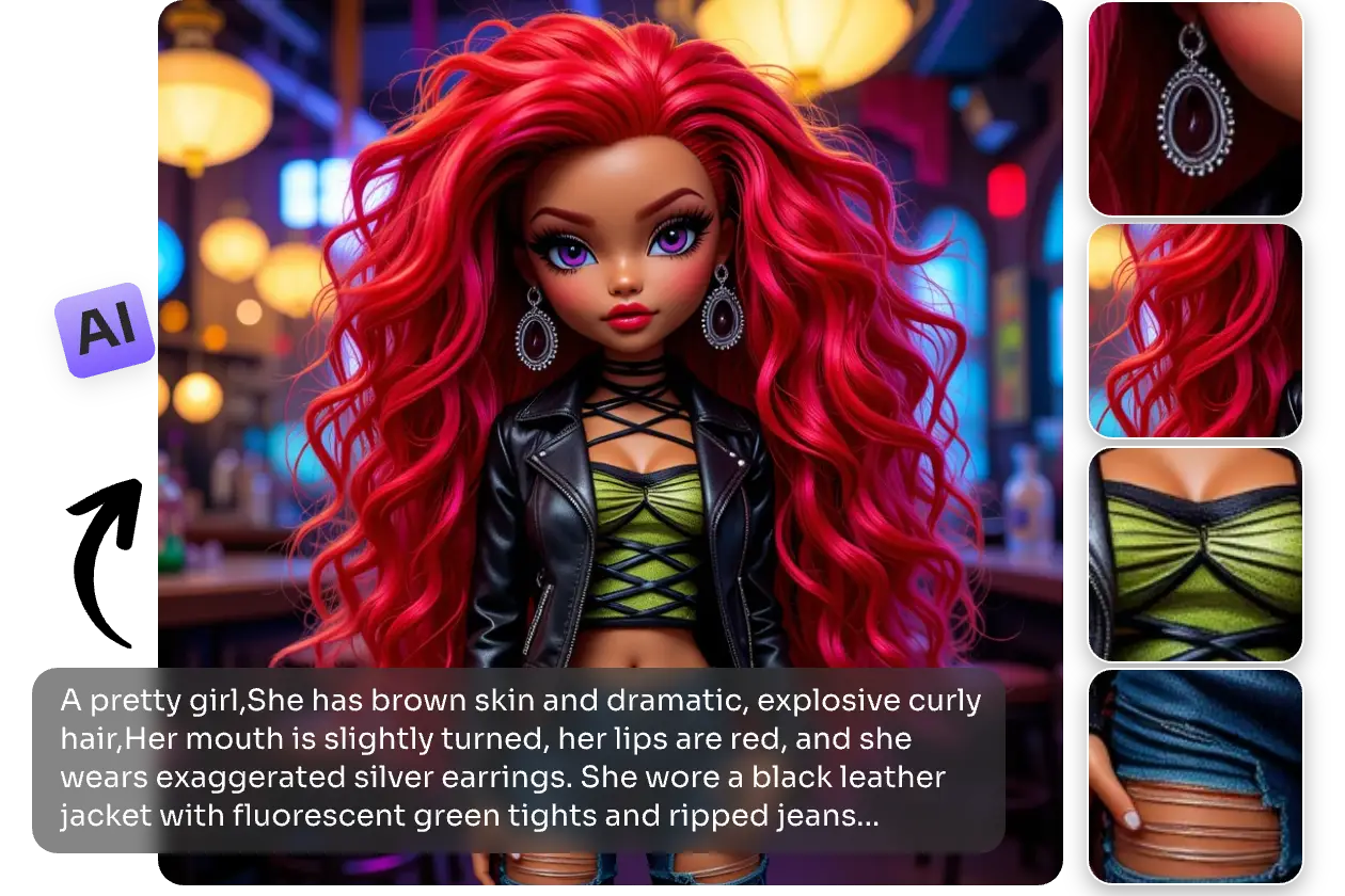 a costume ai created bratz doll in aiease bratz doll產生器