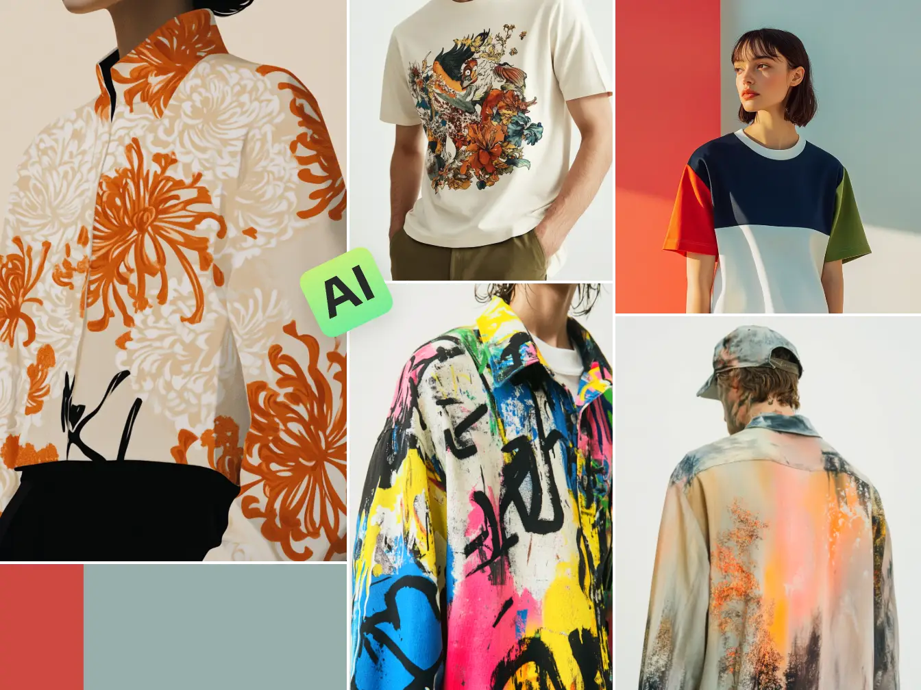 five shirts designed by AI Ease’s ai shirt design generator