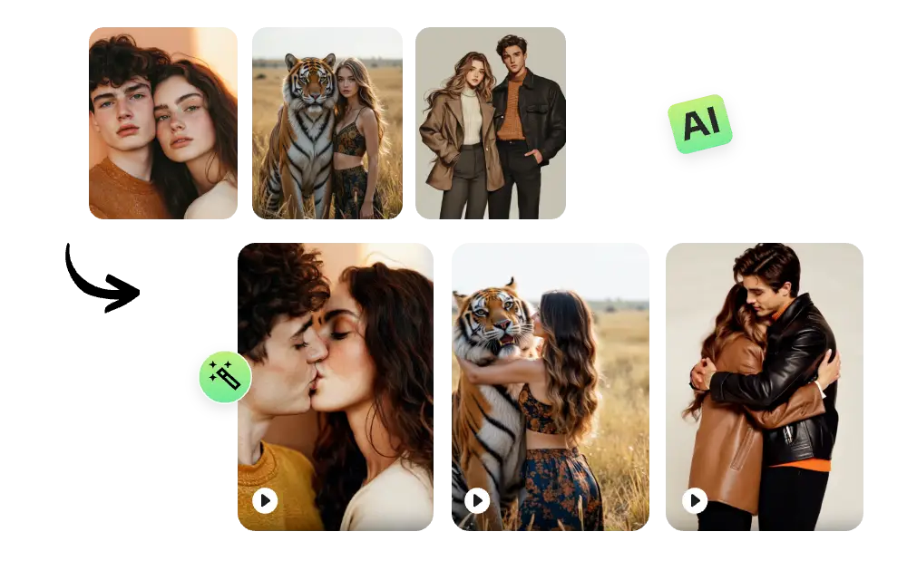 ハグ、キス、タイガーハグ、ダンスを含むaieaseのビデオエフェクト