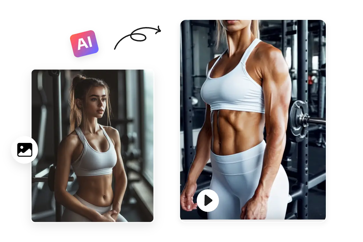 utilização de um vídeo de promoção de ginásios com o vídeo &quot;woman&#039;s muscle enahance&quot; gerado pelo crescimento muscular da mulher
