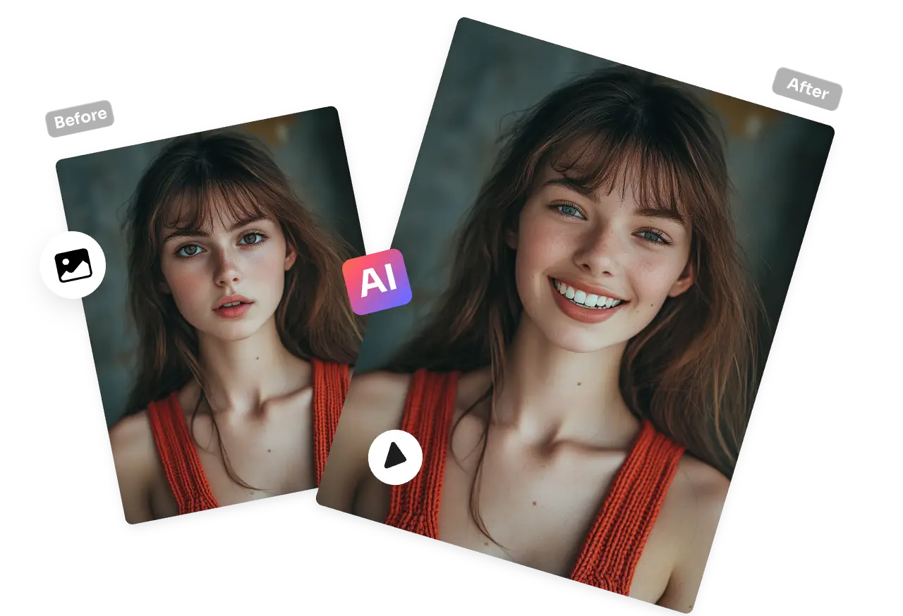 animar un retrato femenino estática y hacerla sonreír con ai facilidad herramienta de animación de fotos gratis
