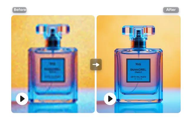contraste antes e depois do vídeo de um produto de perfumaria no aiease video enhancer
