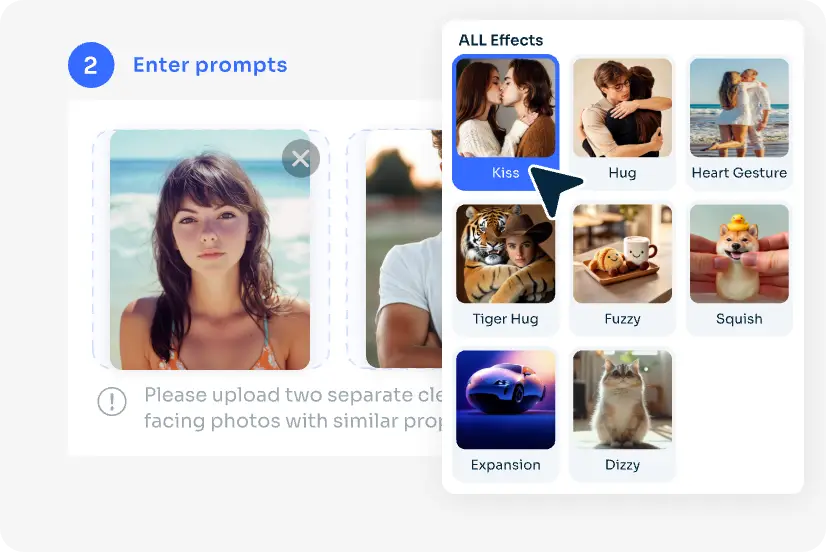 choisir l'effet vidéo AI à appliquer à l'image