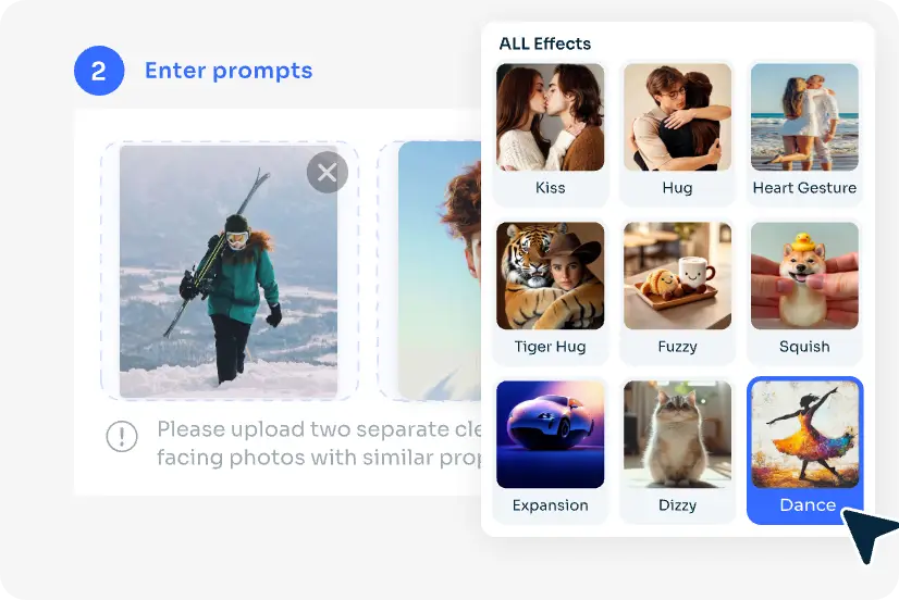 elige el estilo de baile de los efectos de vídeo ai predefinidos