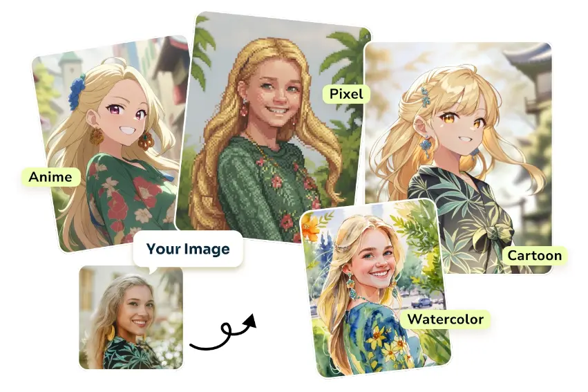 convertissez un portrait de femme regardant vers l'arrière en quatre looks différents avec des filtres ai faciles gratuits