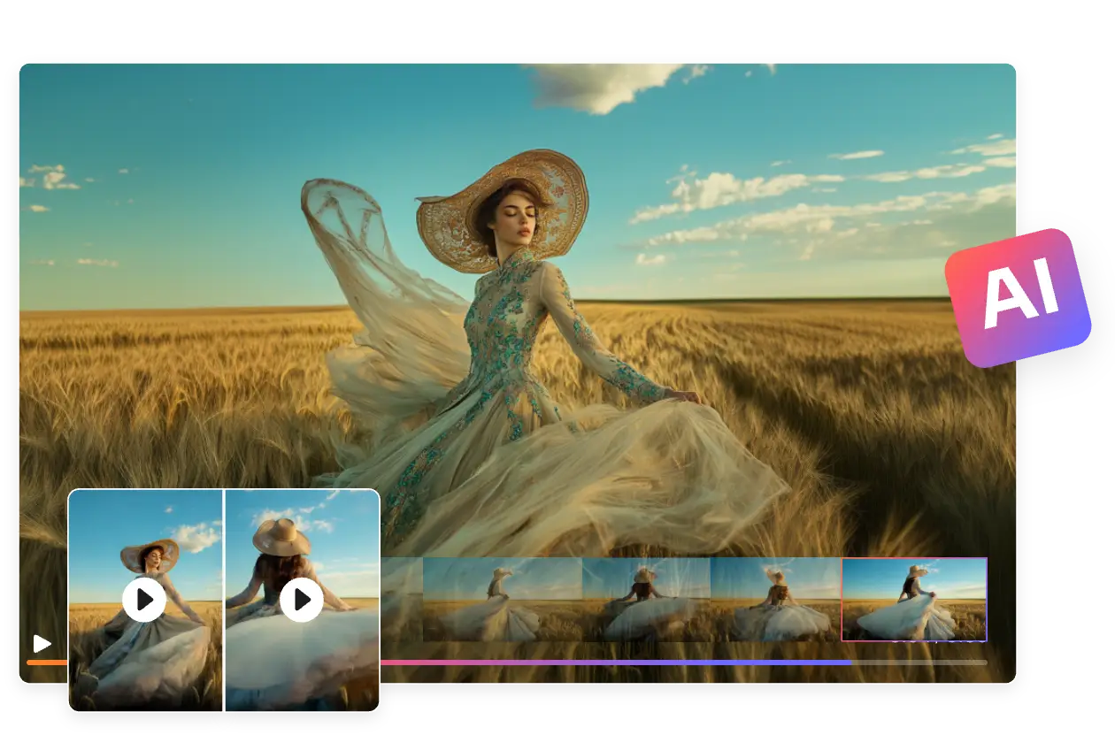 convert a female model in reed land image into dance video with swaying dress using ai ease free ai dance video generator