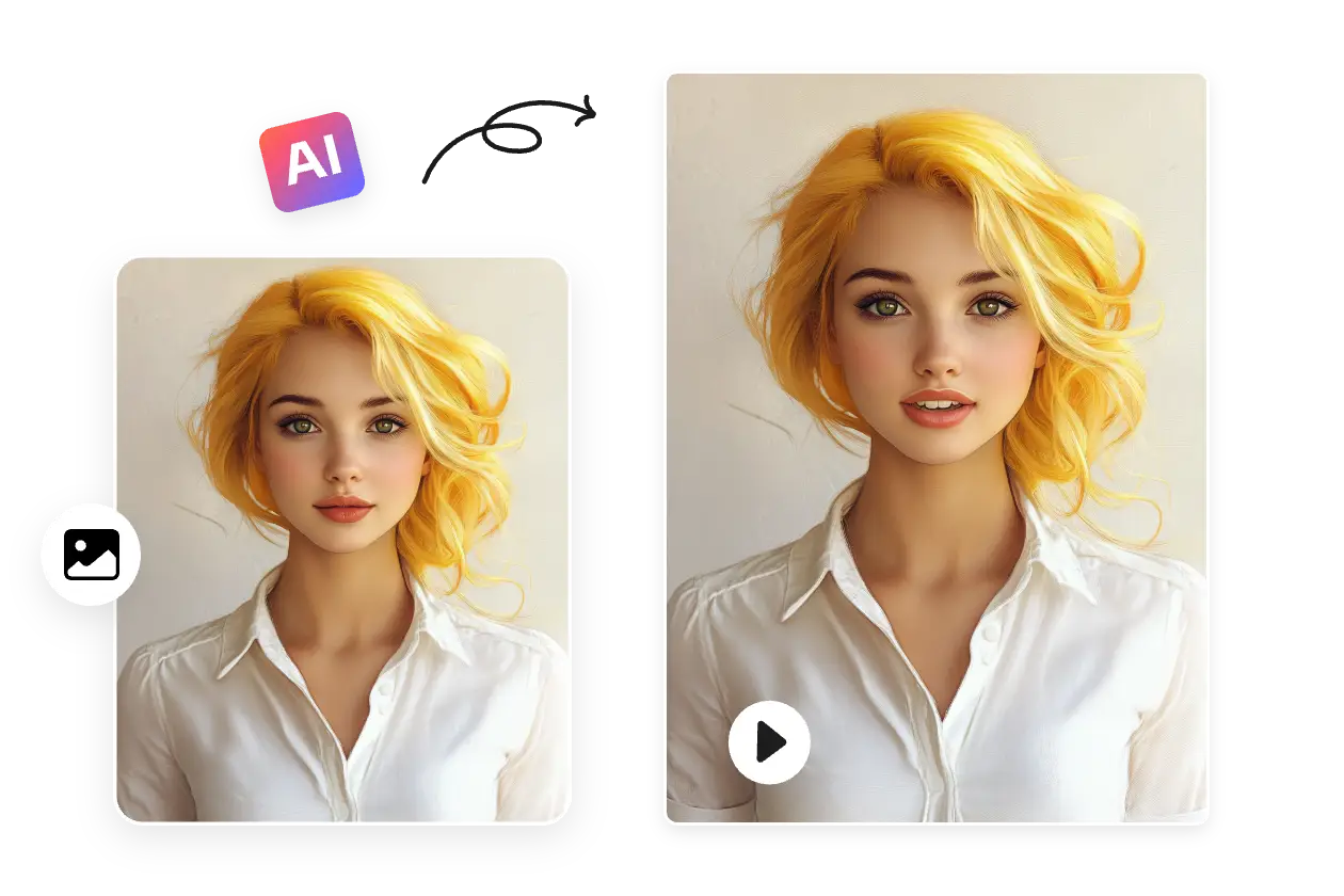 convertissez un portrait féminin statique en vidéo animée avec l'outil d'animation photo ai ease
