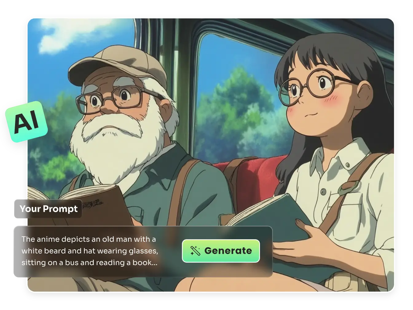 create a ghibli picture of an old man and little girl from text in aiease ghibli art generator