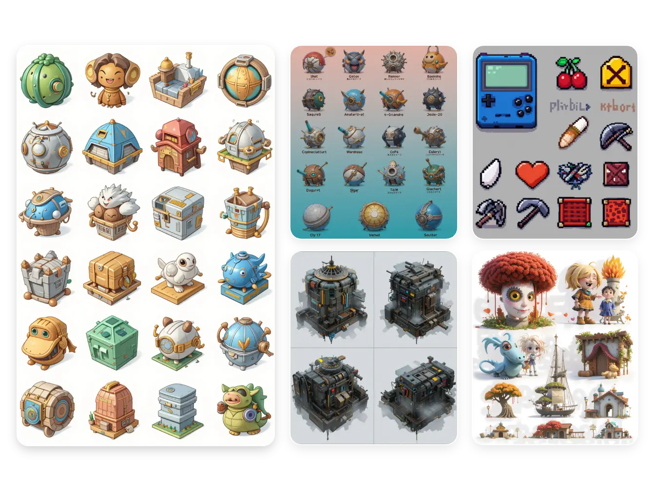 create various game assets including props characters and envoriments in aiease ai game asset generator
