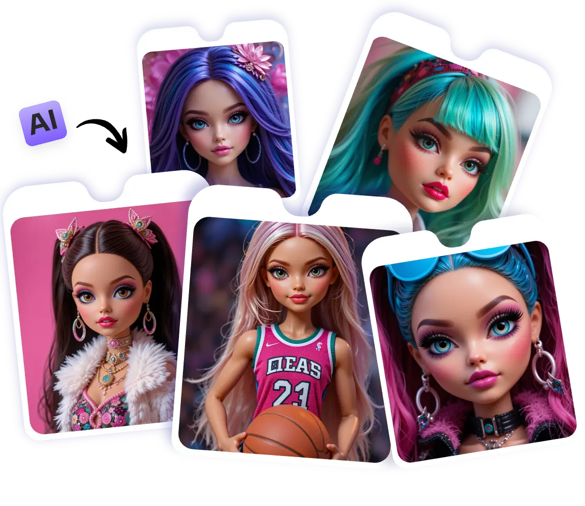 five ai created bratz dolls in aiease bratz doll產生器
