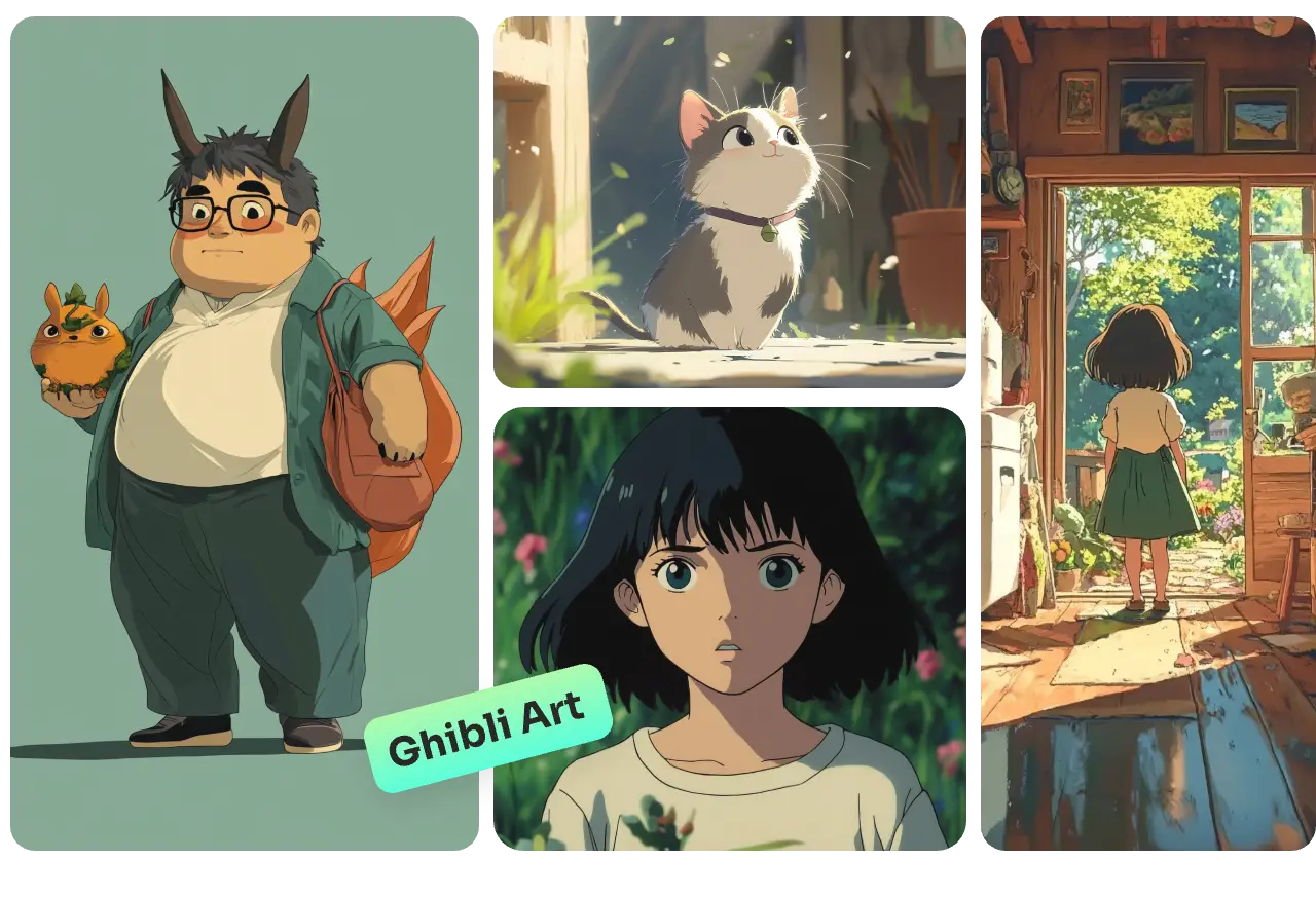 four studio ghibli images made in aiease ghibli art generator