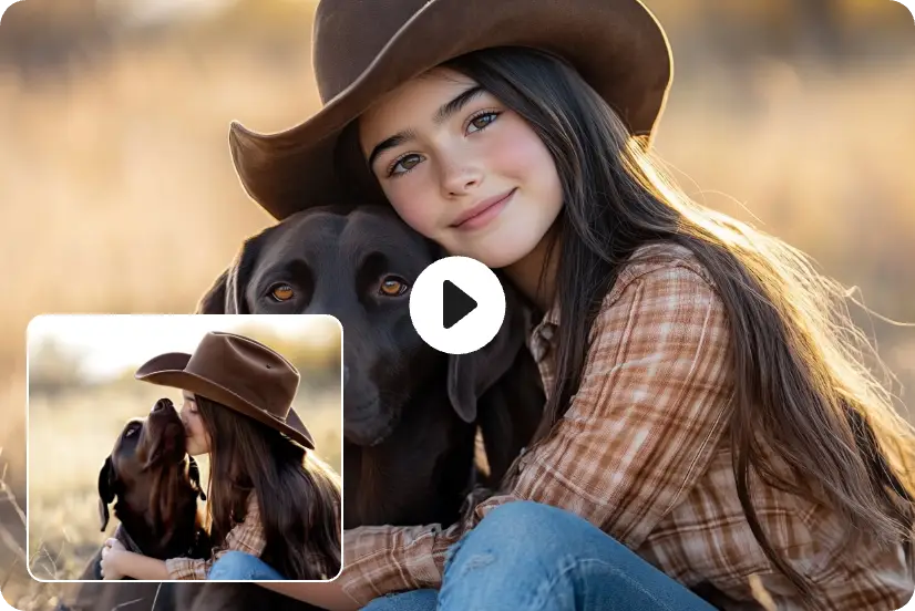 Küssende Menschen und Haustiere AI Video in AI Ease erzeugen