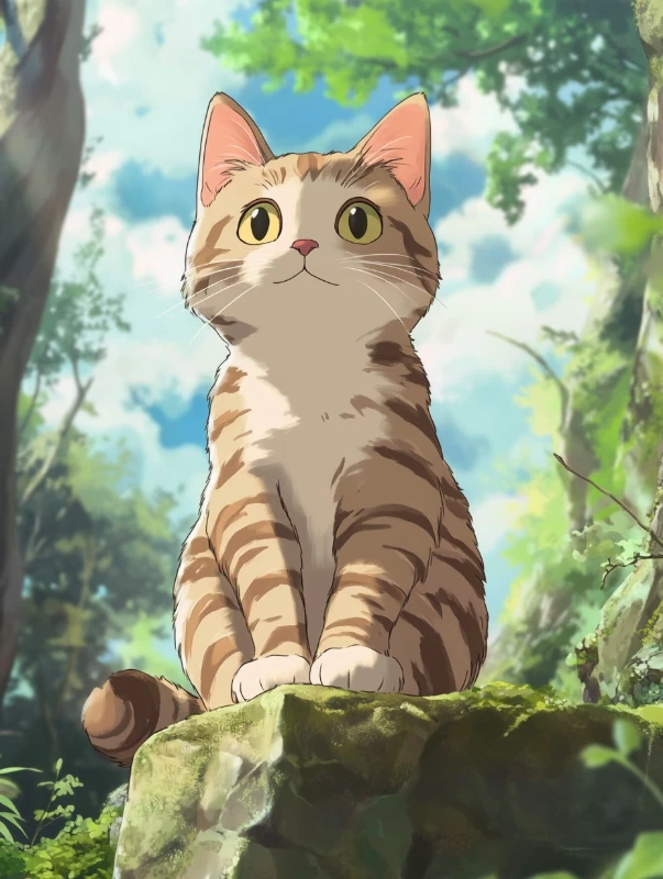 Studio Ghibli Phone Wallpaper - a cat sits on a rock