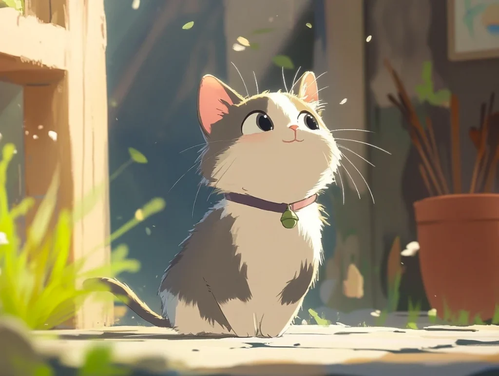 Studio Ghibli Desktop Wallpaper - a cute cat waiting for someone