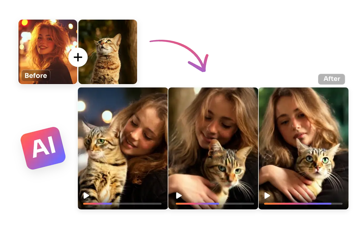 fazer uma mulher e um gato abraçarem-se com um ícone ai em aiease ai hug video generator