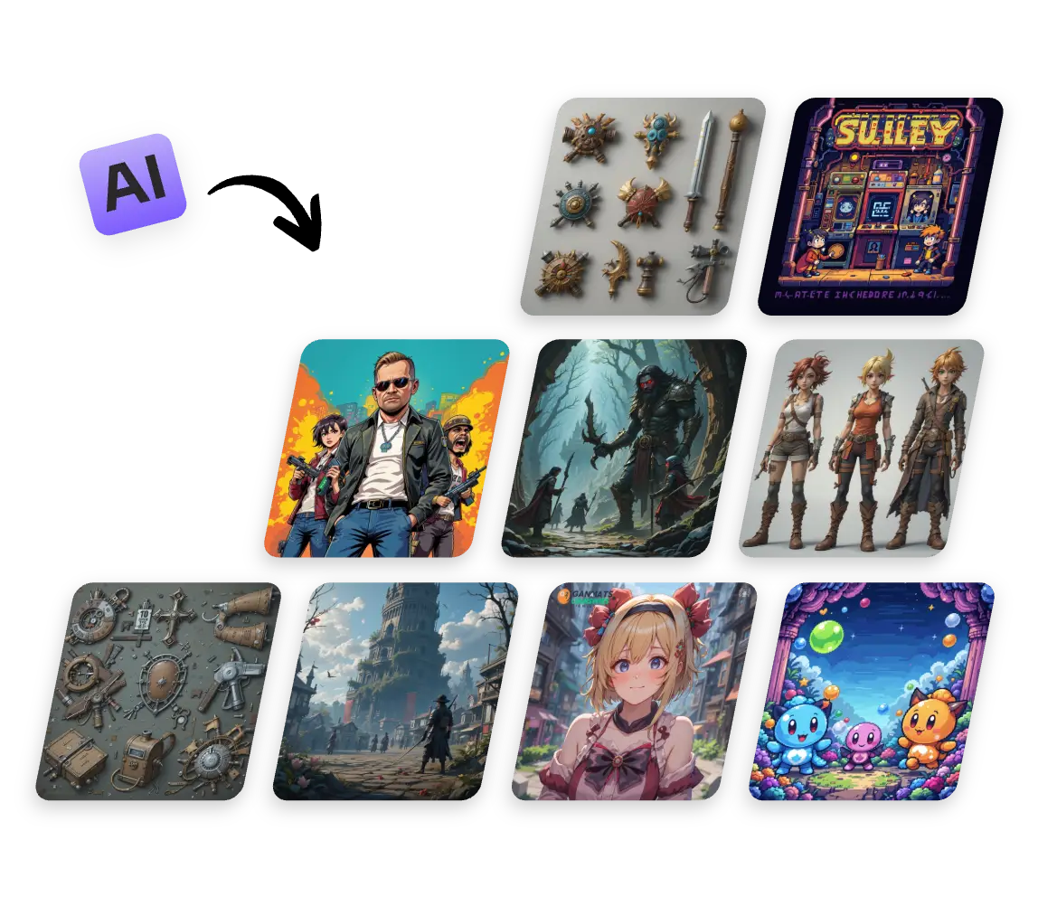 nine ai generated game assets made in aiease ai game asset generator