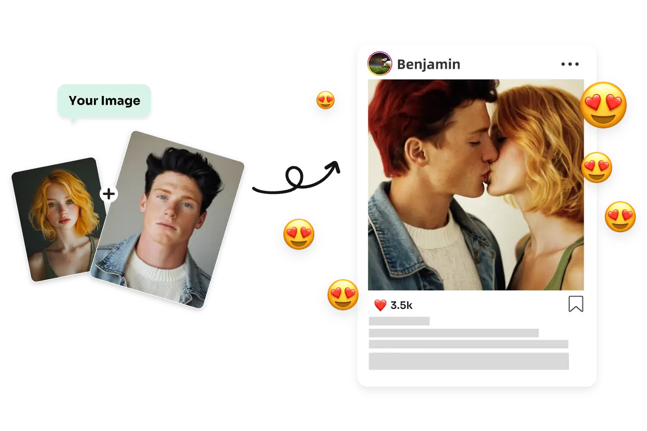 AI-generiertes Kussvideo auf Instagram teilen