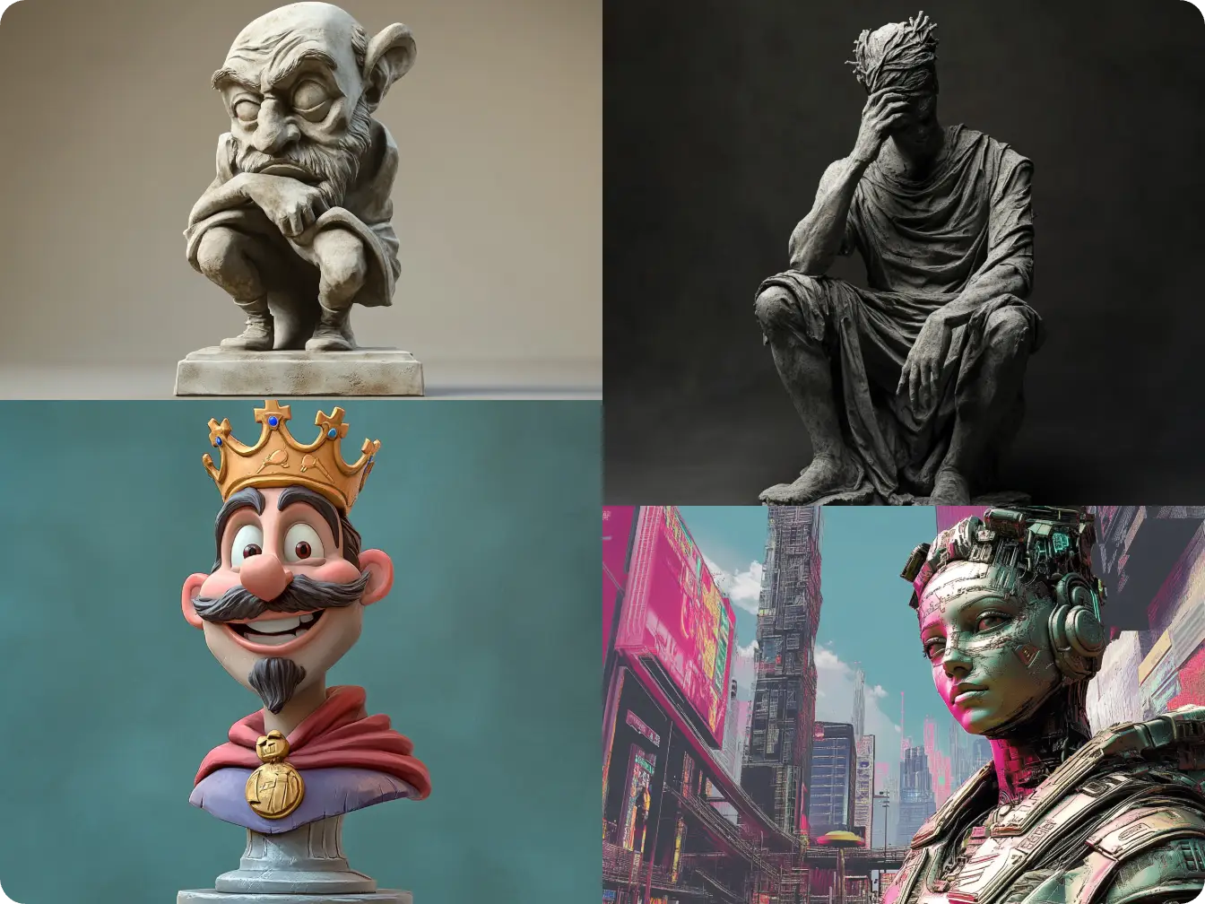 diverse AI statue styles created with AI Sculpture Maker