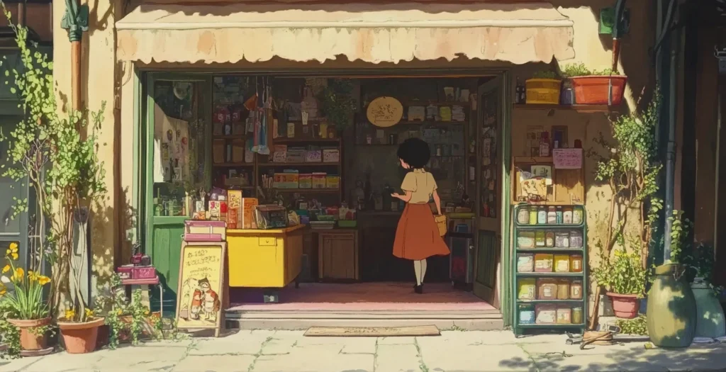 Studio Ghibli Desktop Wallpaper-a girl in the grocery store