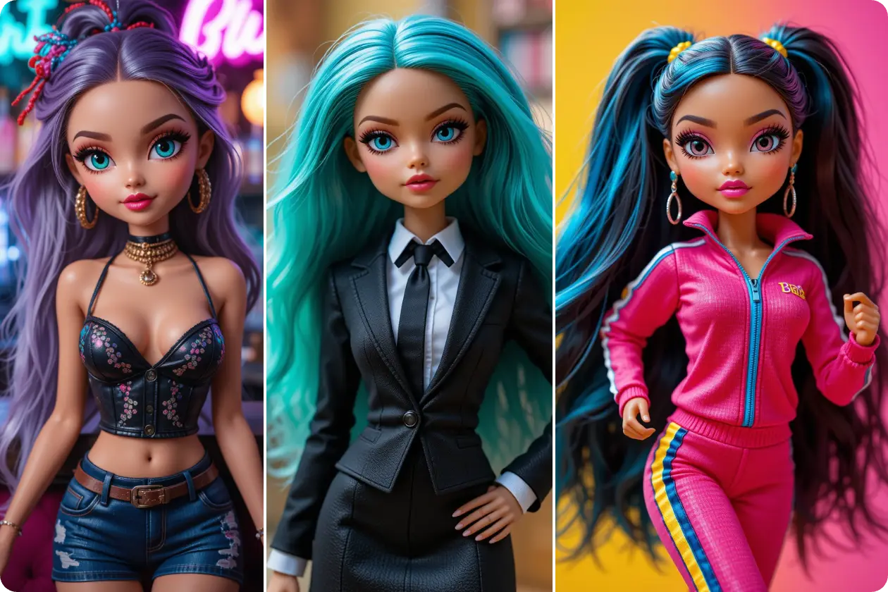 three ai created bratz dolls in aiease bratz doll產生器