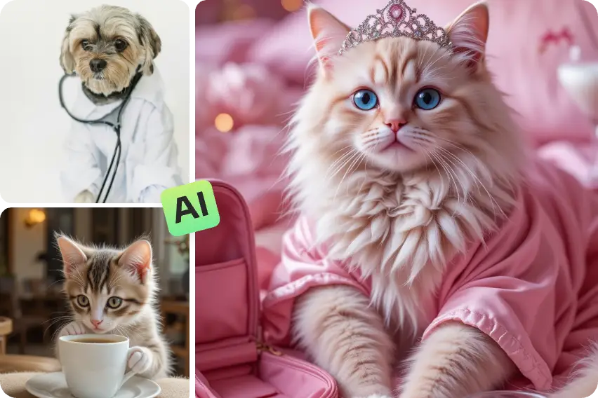 trois chats mignons faits en aiease générateur d'images aléatoires avec une icône ai