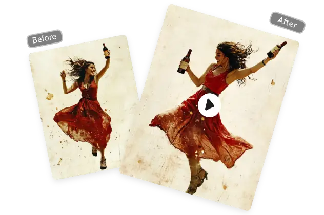 Transformer l'image d'une femme en robe rouge en une vidéo réaliste avec AI Ease
