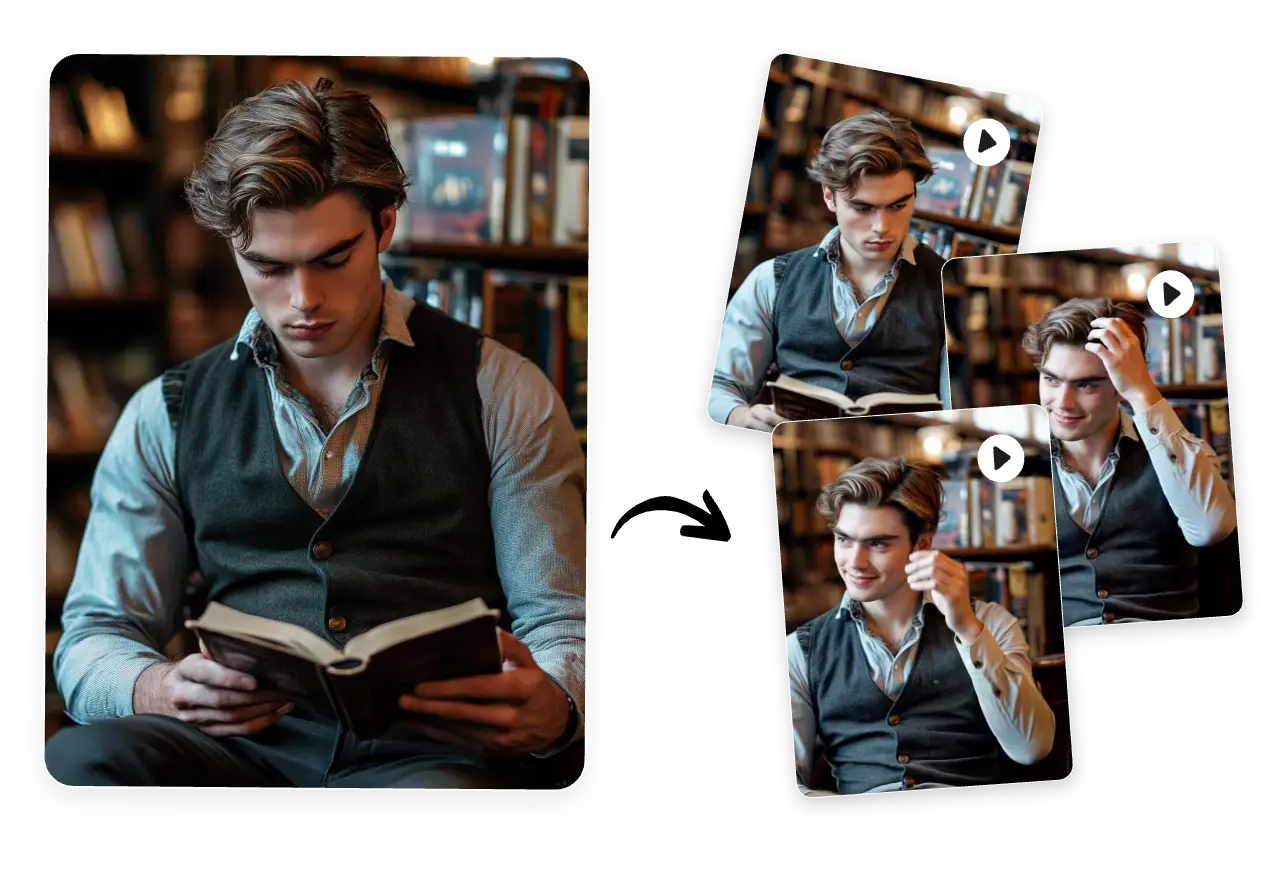turn the male reading image into dynamic video clip with AI Ease's image to video tool