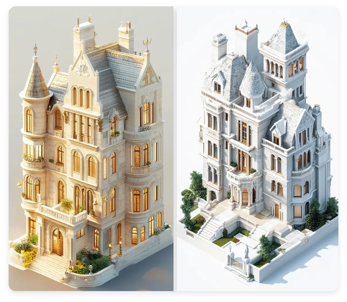 aiで生成した3D建築モックアップ2点
