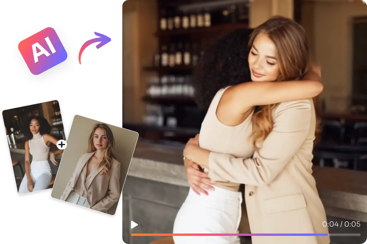 duas raparigas amigas abraçam-se juntas no gerador de vídeos de abraços aiease ai