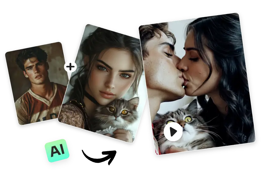 téléchargez deux images et faites en sorte que le couple s'embrasse avec ai ease photo animator