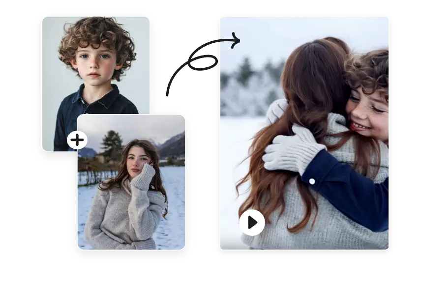 téléchargez deux images et faites en sorte que la mère et le fils s'étreignent avec ai ease photo animator