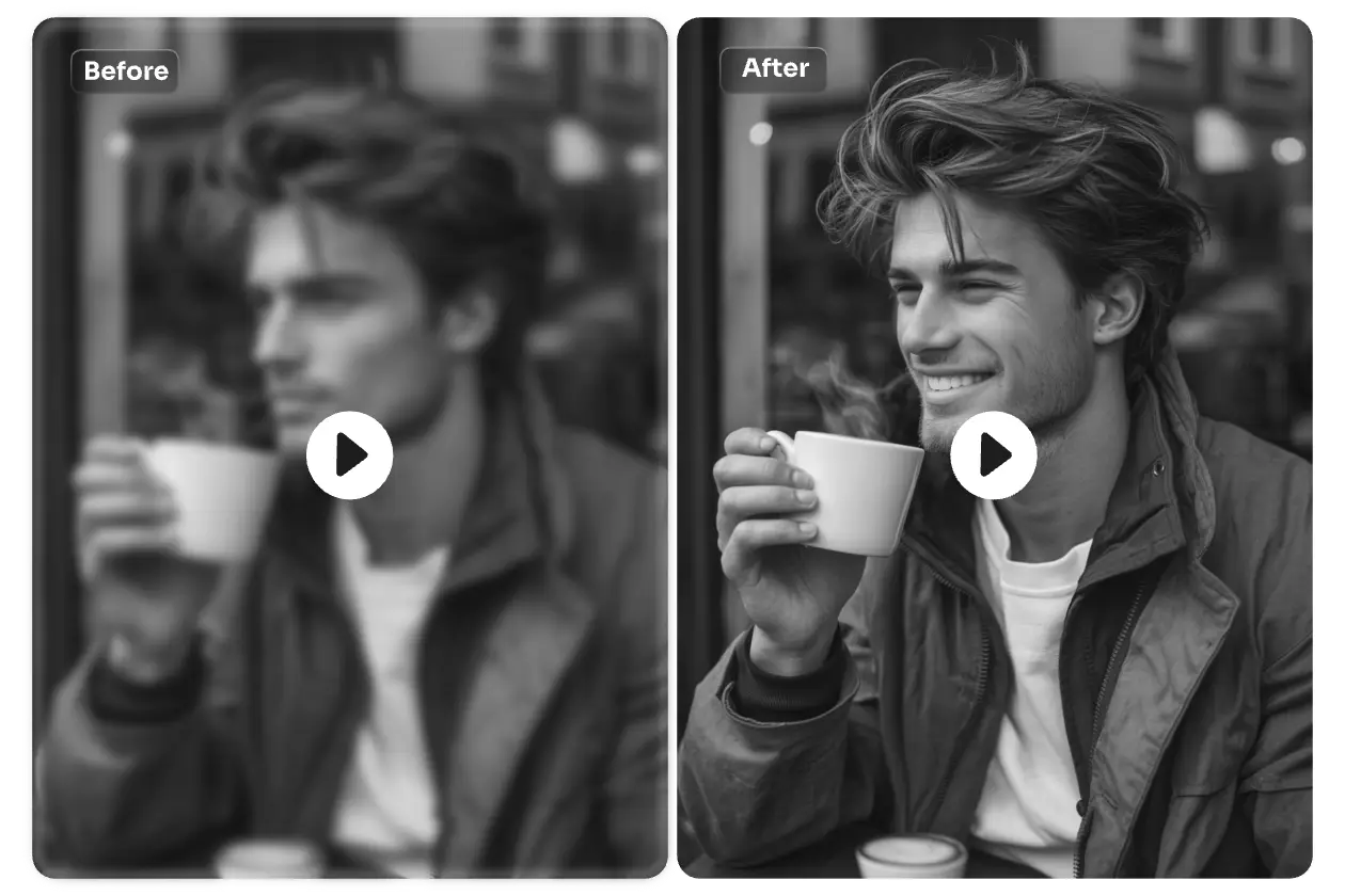 upscale old black and white man drinking coffee video in AI Ease