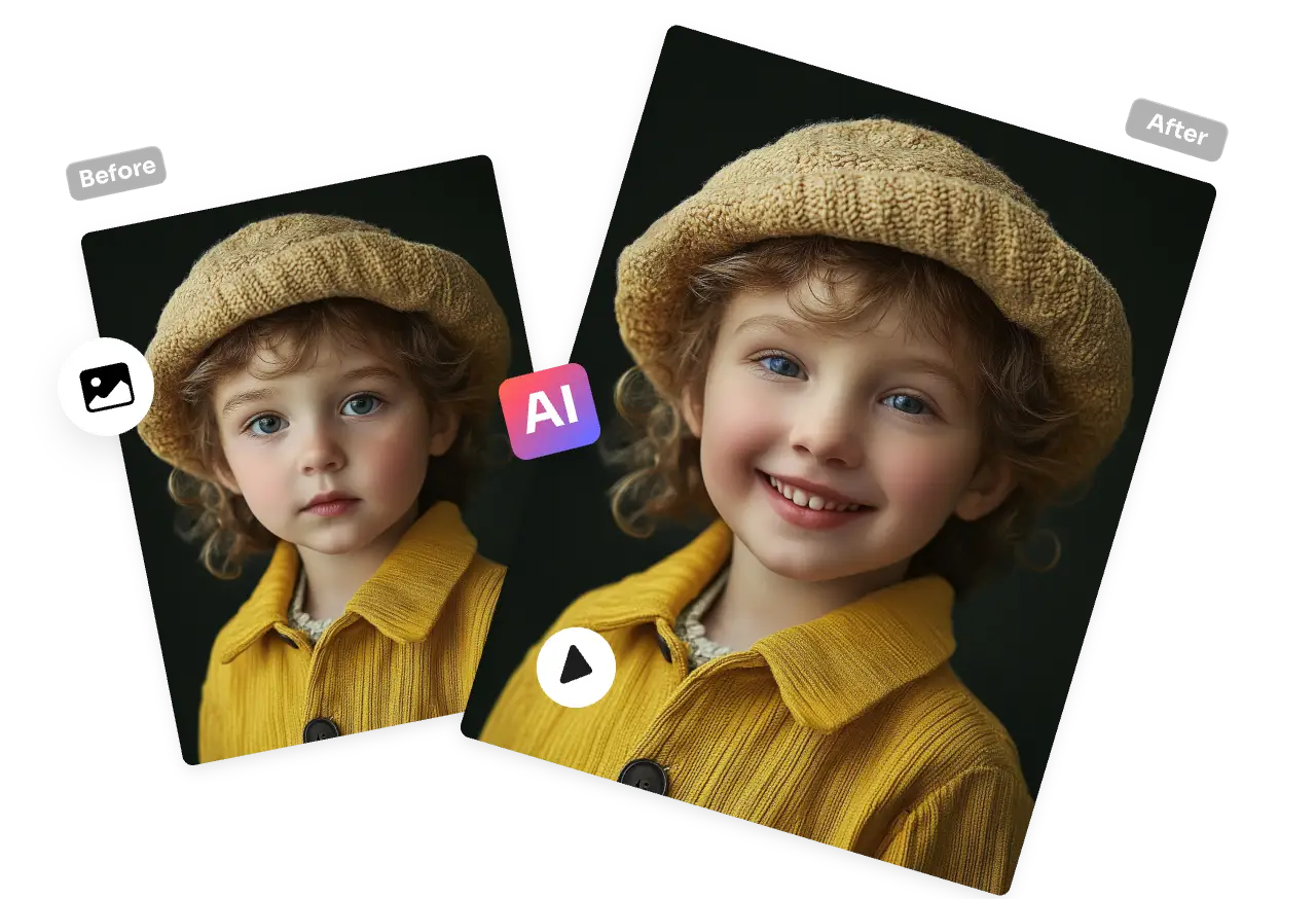 utiliser l&#039;outil en ligne AI Ease pour convertir une image statique d&#039;un enfant en un clip vidéo dynamique