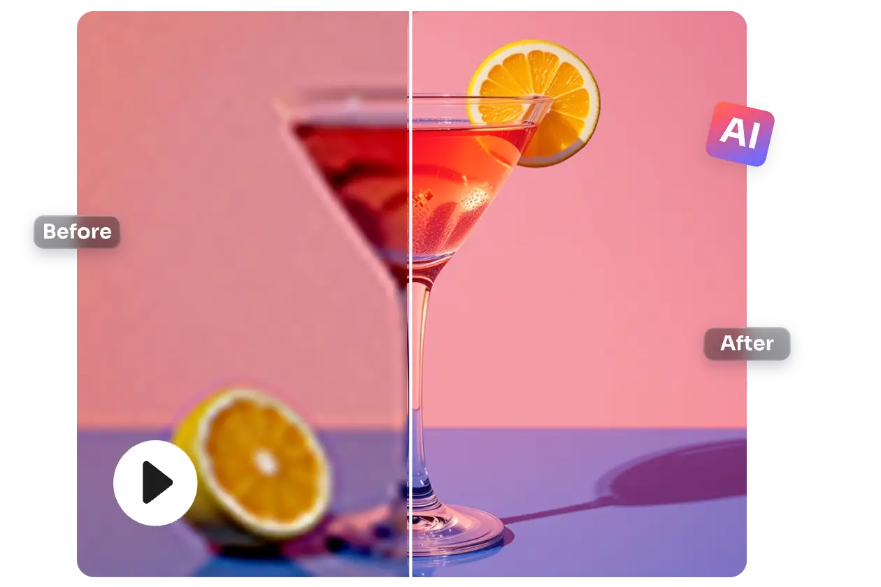 Vor und nach der Änderung der Klarheit des Cocktail-Werbevideos
