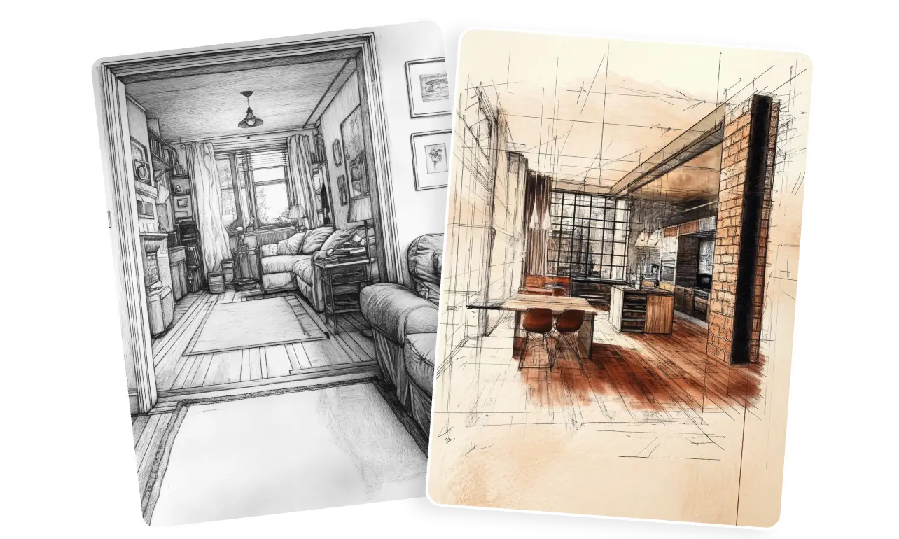 2 esboços de design de interiores