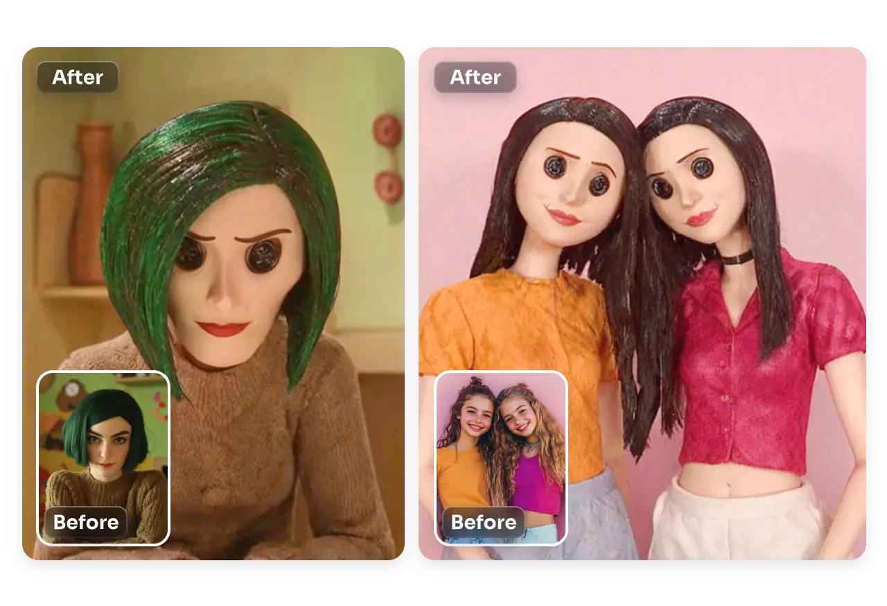 2 pictures generated by ai caroline filter before and after